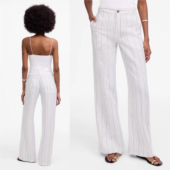 Madewell Pants - Madewell | NWOT Zoe Relaxed Wide-Leg Linen Pant Beachy Blue White Stripe | Sz 6